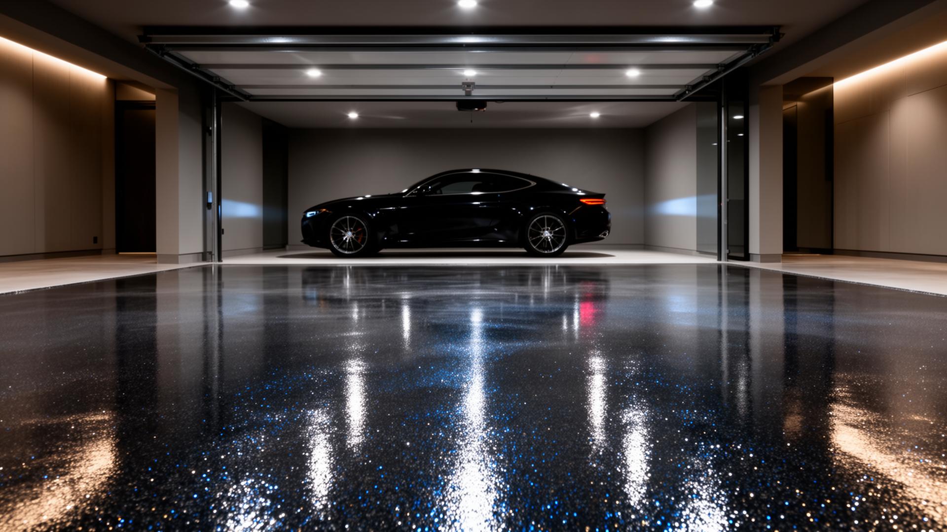 High-gloss metallic epoxy garage floor